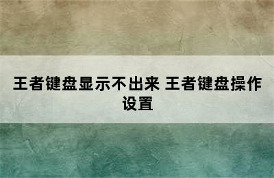 王者键盘显示不出来 王者键盘操作设置